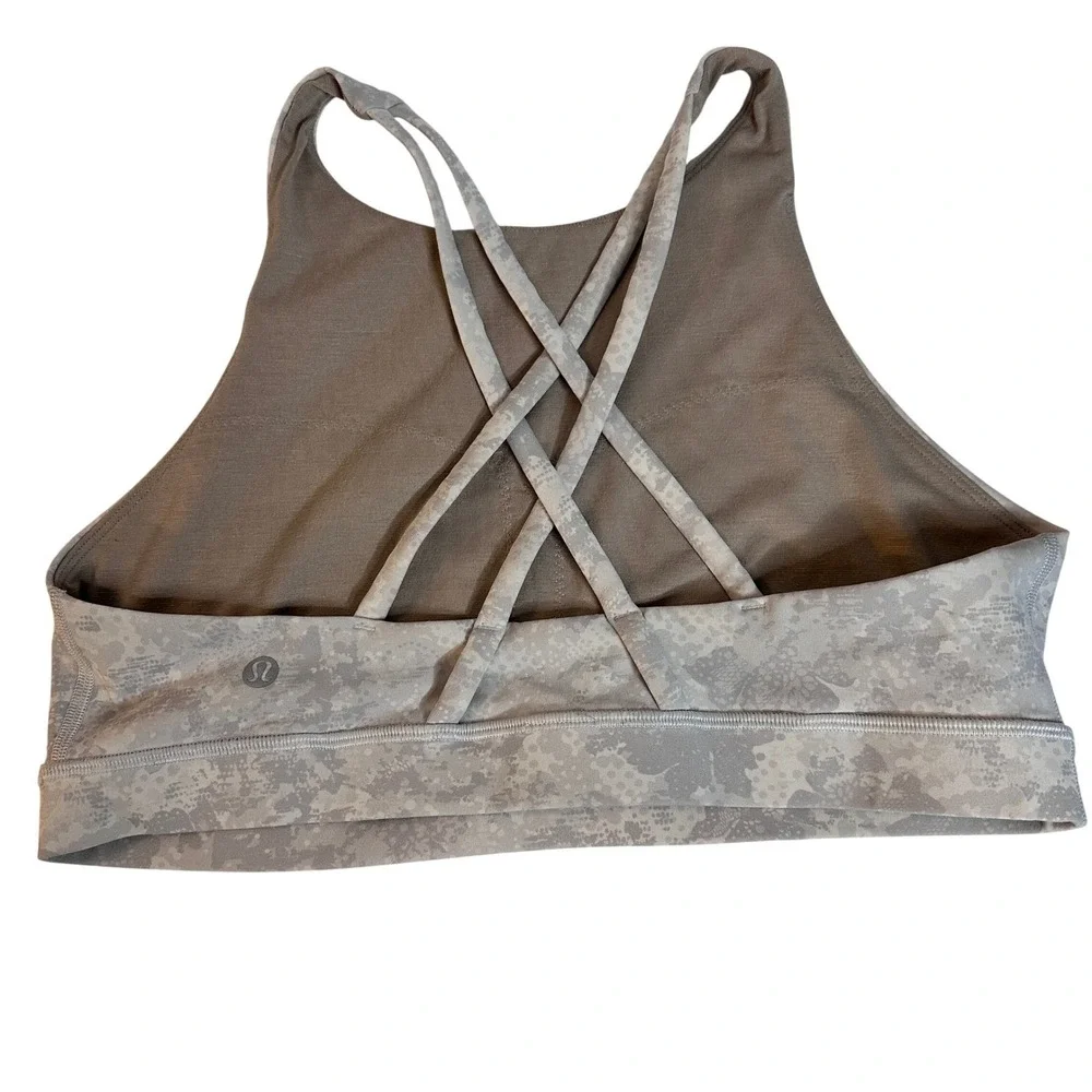 LULULEMON Free to Be Serene Bra M Size 10 Gray Floral Lace Camo Strappy Back